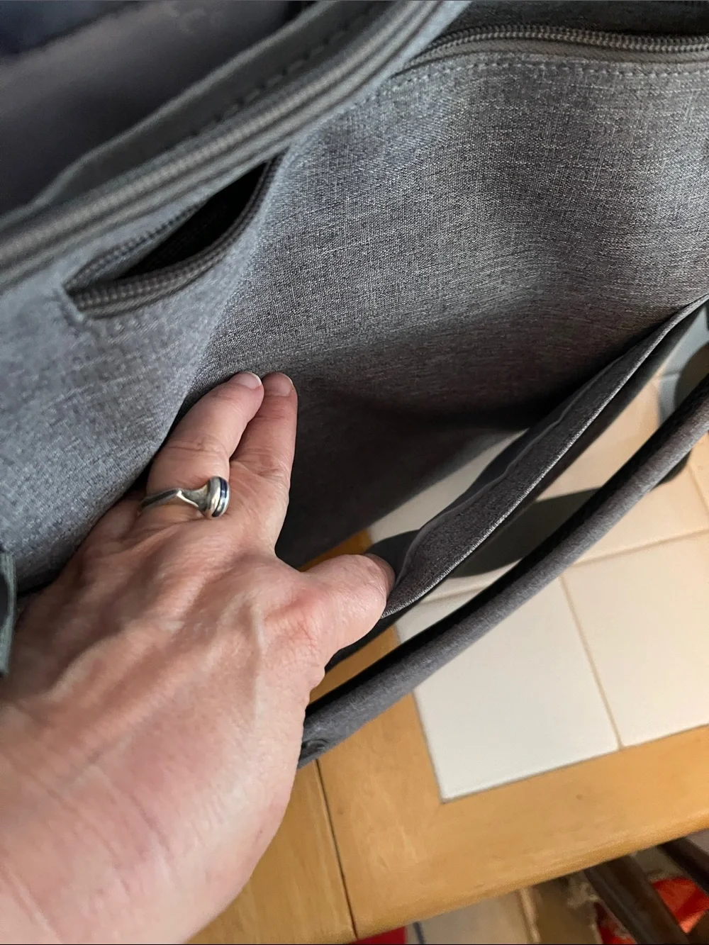 Gray Laptop Briefcase Backpack with Brown Trim